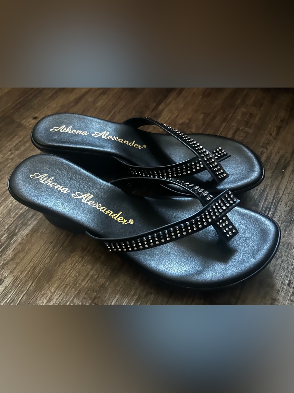 Athena Alexander Black Jeweled Flip Flop Sandals “Roxi” 9M